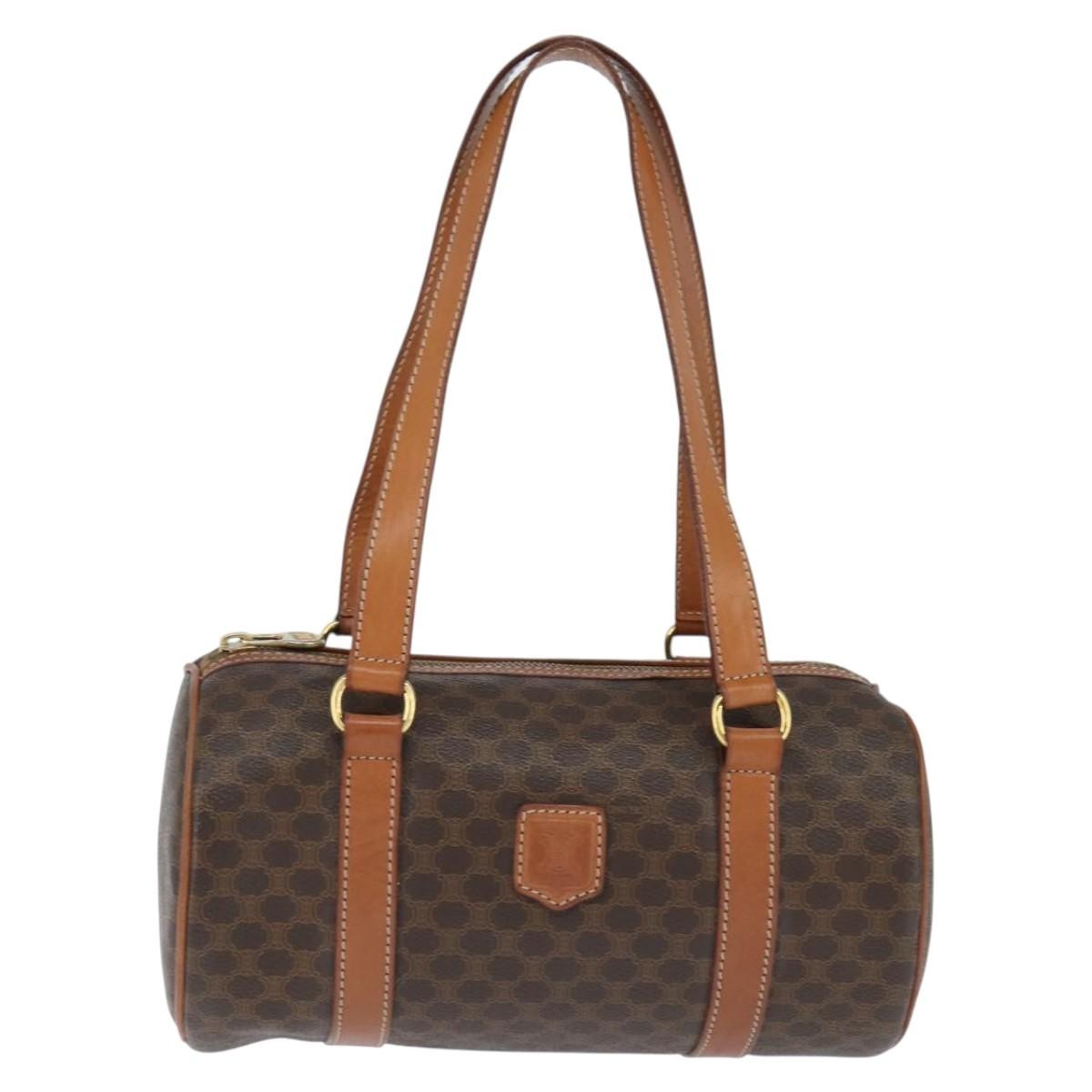 Celine Vintage Macadam Shoulder Bag Canvas and Leather, BROWN, CANVAS, Shoulder bag