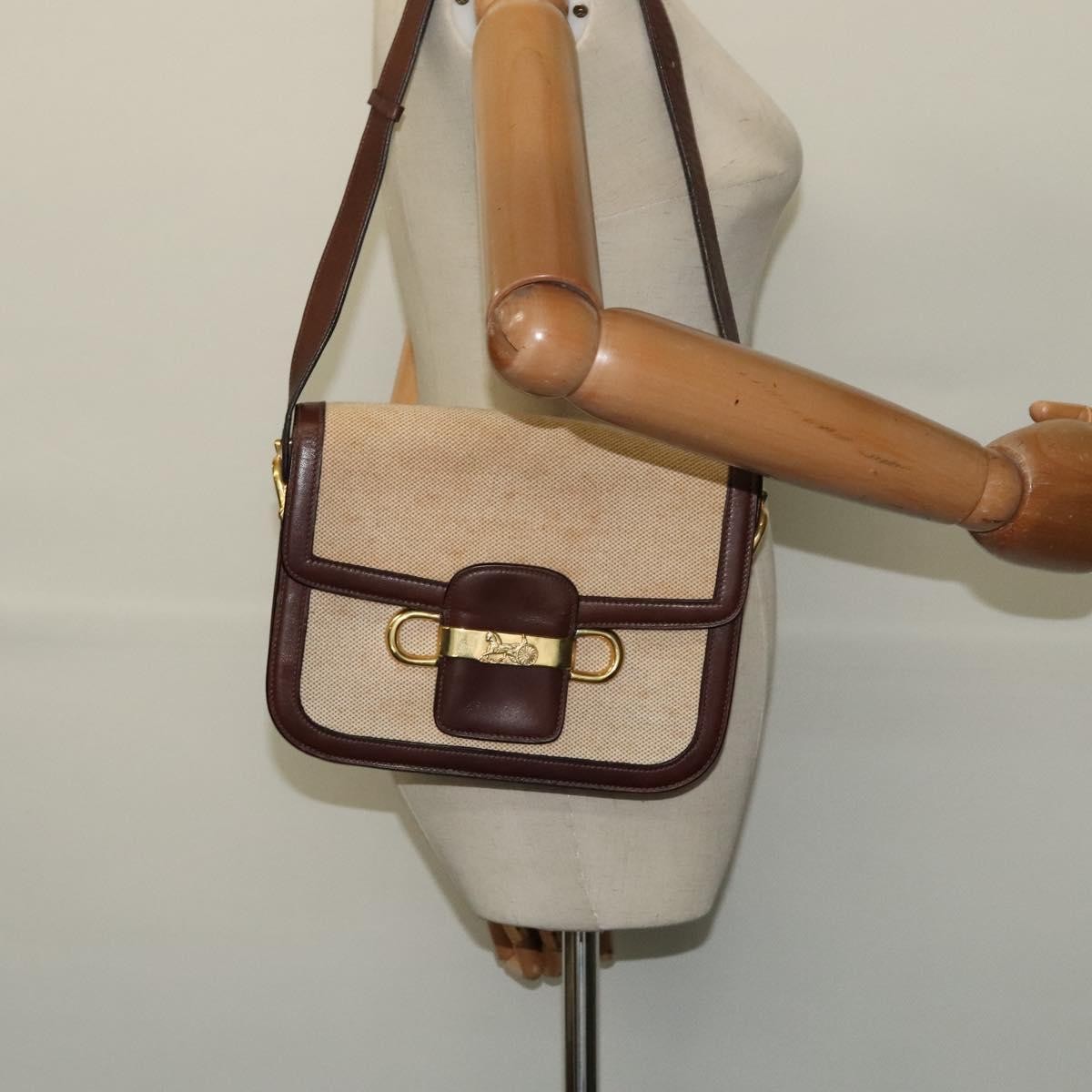 Celine Horse Carriage Shoulder bag Canvas and Leather, BEIGE, CANVAS, Shoulder bag