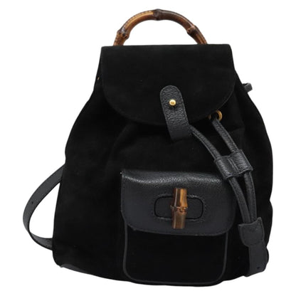 Gucci Vintage Bamboo Backpack Suede, BLACK, SUEDE, Backpack