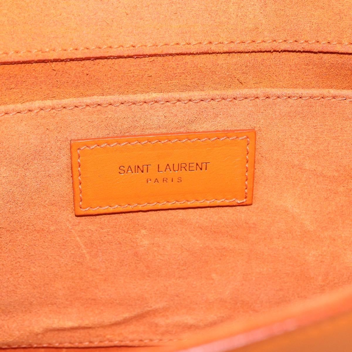 Saint Laurent Chyc Clutch Leather, ORANGE, LEATHER, Clutche & pouche