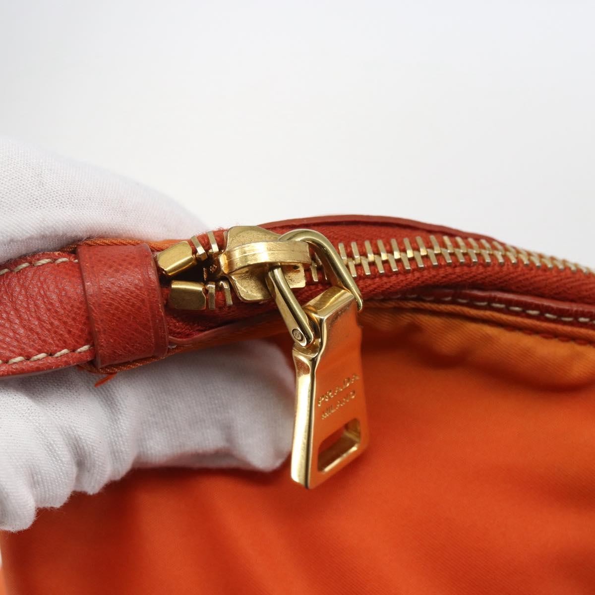 Prada Convertible Flap Tote Tessuto and Saffiano Leather, Orange, Nylon, Tote Bag