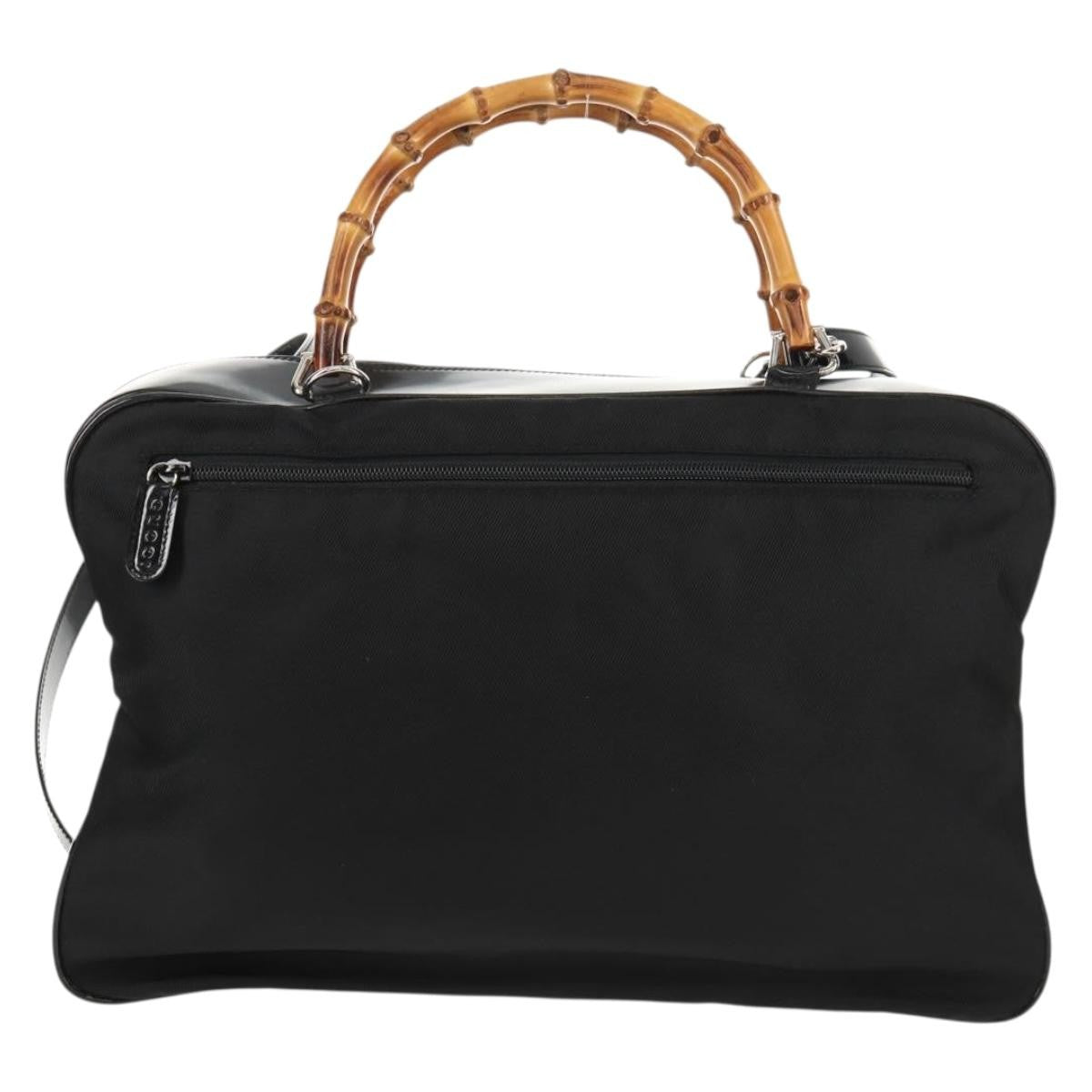 Gucci Vintage Bamboo Handle Bag Nylon, Black, Nylon, Handbag