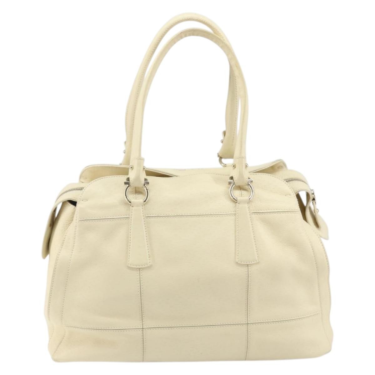 Salvatore Ferragamo Gancini Shoulder Bag Leather, BEIGE, LEATHER, Shoulder bag