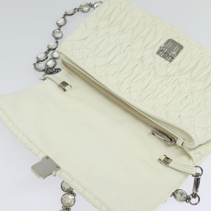 Miu Miu Crystal 2way Pouch Matelasse Leather, WHITE, LEATHER, Shoulder bag