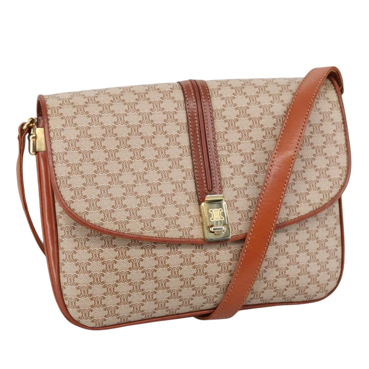 Celine Macadam Shoulder Bag Canvas, BEIGE, CANVAS, Shoulder bag