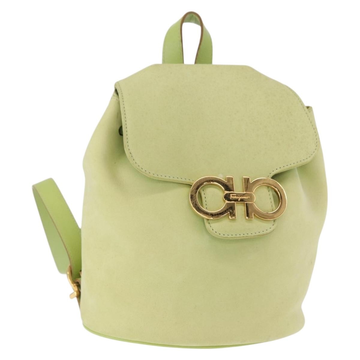 Salvatore Ferragamo Gancini Backpack Suede, GREEN, SUEDE, Backpack