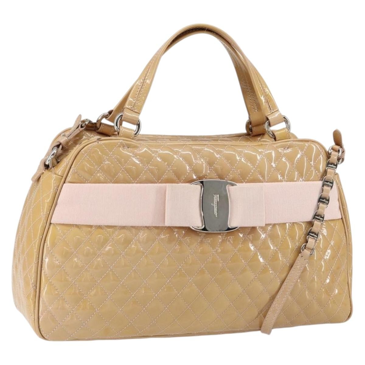 Salvatore Ferragamo Vala Handbag Patent leather, BEIGE, PATENT_LEATHER, Handbag