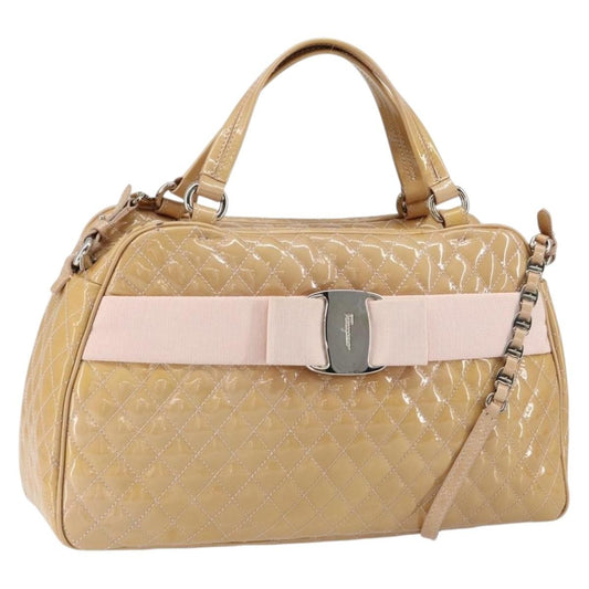 Salvatore Ferragamo Vala Handbag Patent leather, BEIGE, PATENT_LEATHER, Handbag