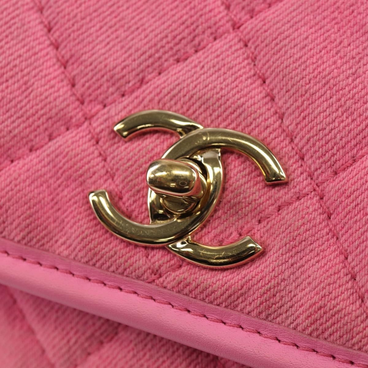 Chanel Flap Messenger Bag Quilted Denim, PINK, CANVAS, Shoulder bag