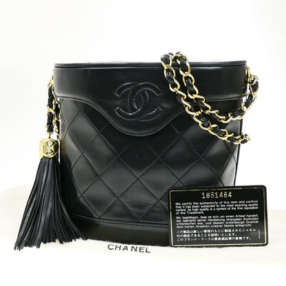 Chanel Vintage Tassel Box Bag Quilted Leather, BLACK, LEATHER, Shoulder bag