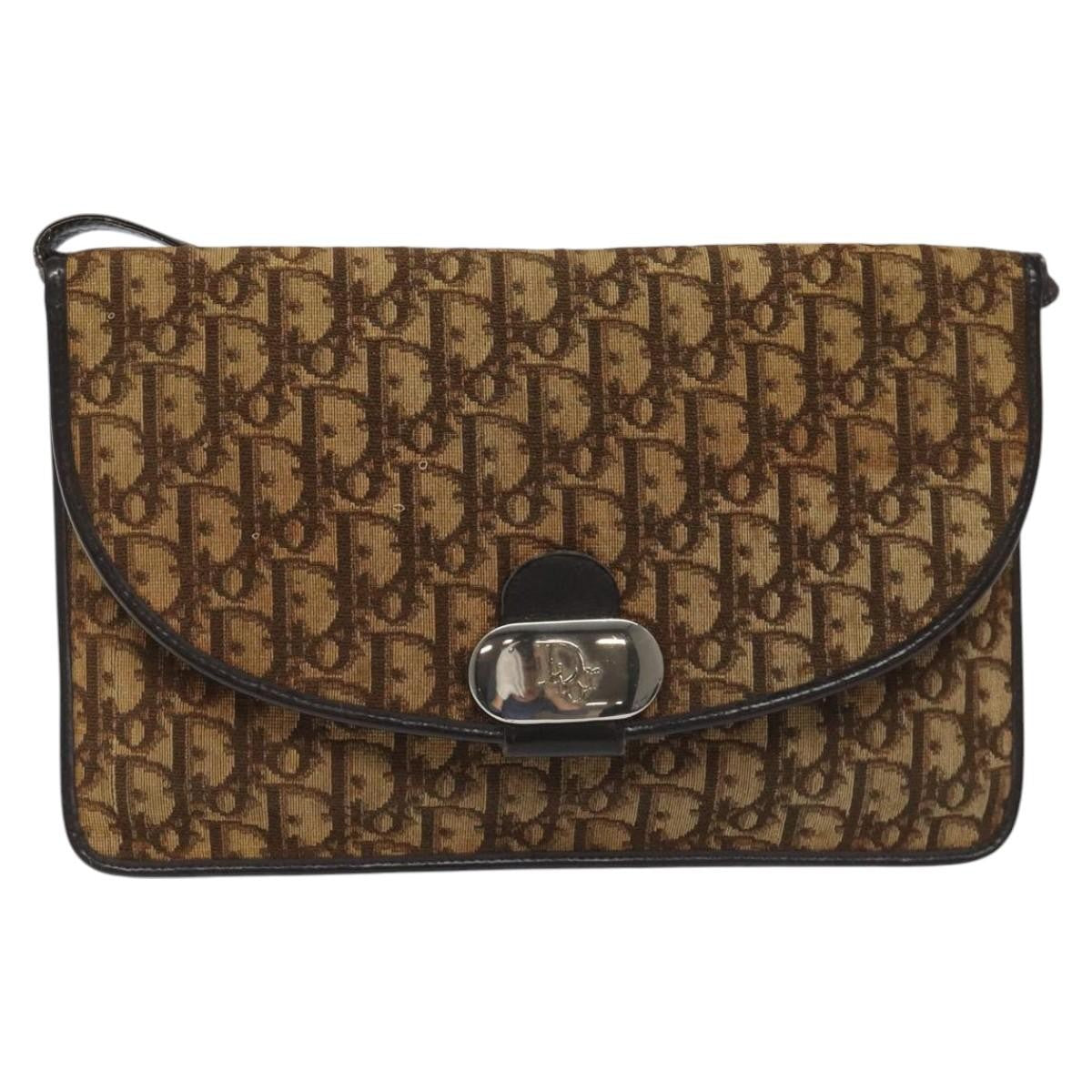 Christian Dior Vintage Trotter Shoulder Bag Embroidered Diorissimo Canvas, BROWN, CANVAS, Shoulder bag