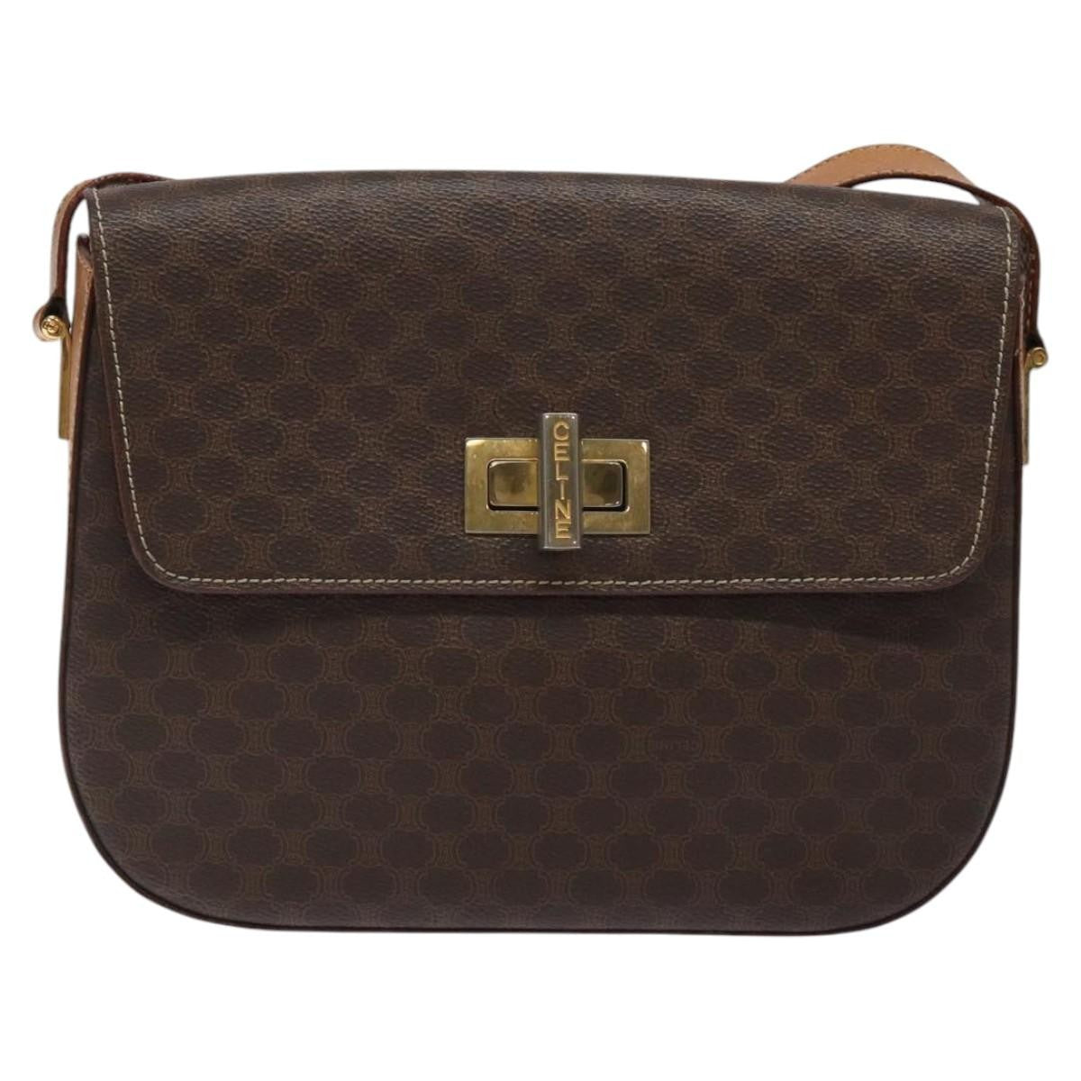 Celine Vintage Convertible Macadam Turnlock Shoulder Bag Canvas and Leather, BROWN, CANVAS, Shoulder bag