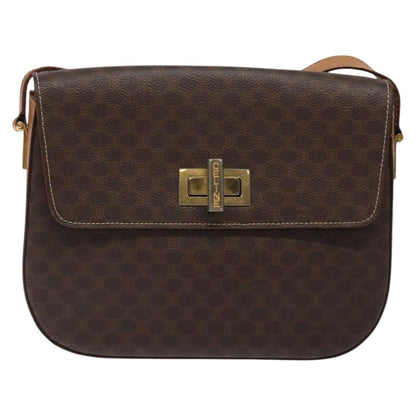 Celine Vintage Convertible Macadam Turnlock Shoulder Bag Canvas and Leather, BROWN, CANVAS, Shoulder bag