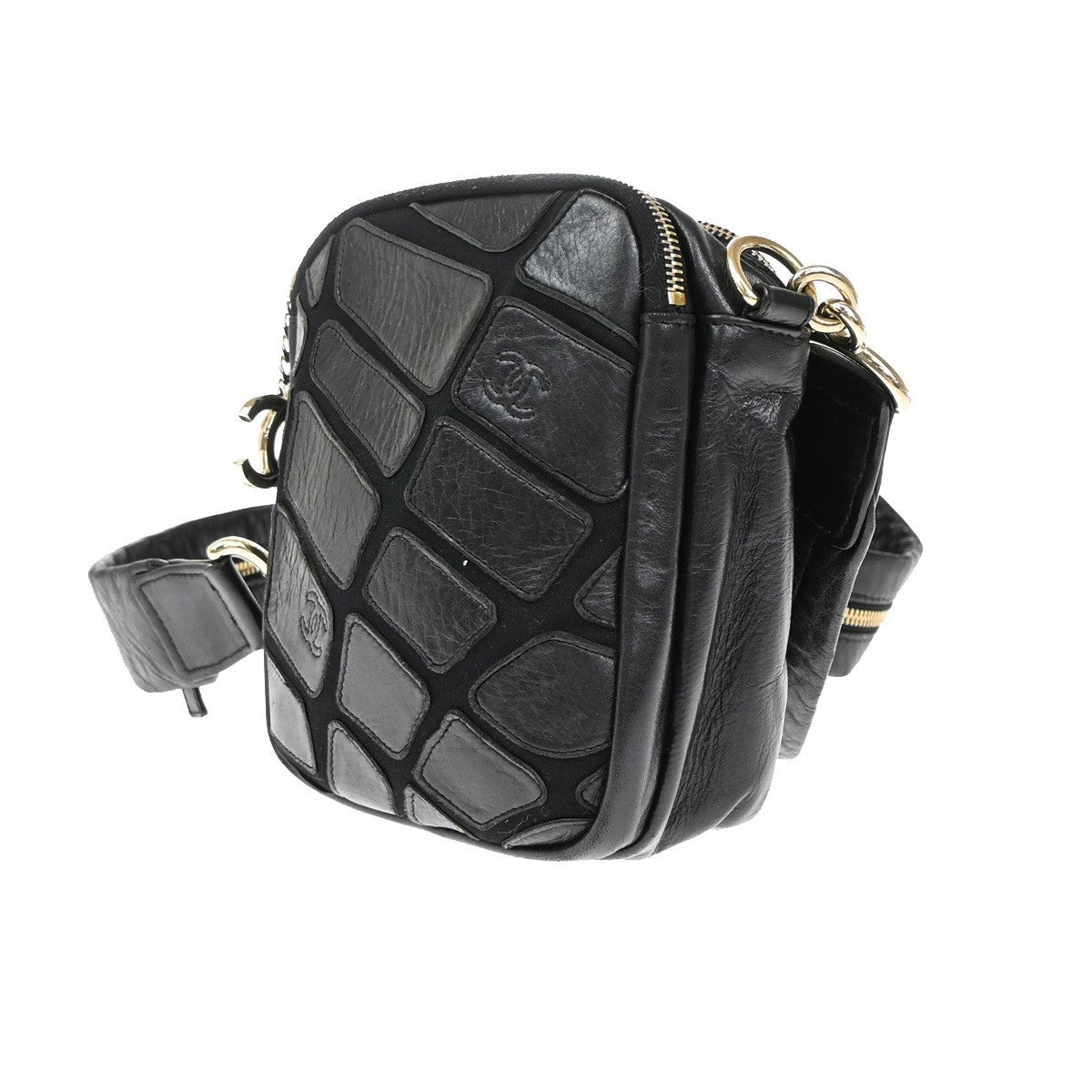 Chanel Scales Camera Bag Leather with Jersey, BLACK, LEATHER, Shoulder bag