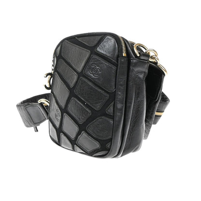 Chanel Scales Camera Bag Leather with Jersey, BLACK, LEATHER, Shoulder bag