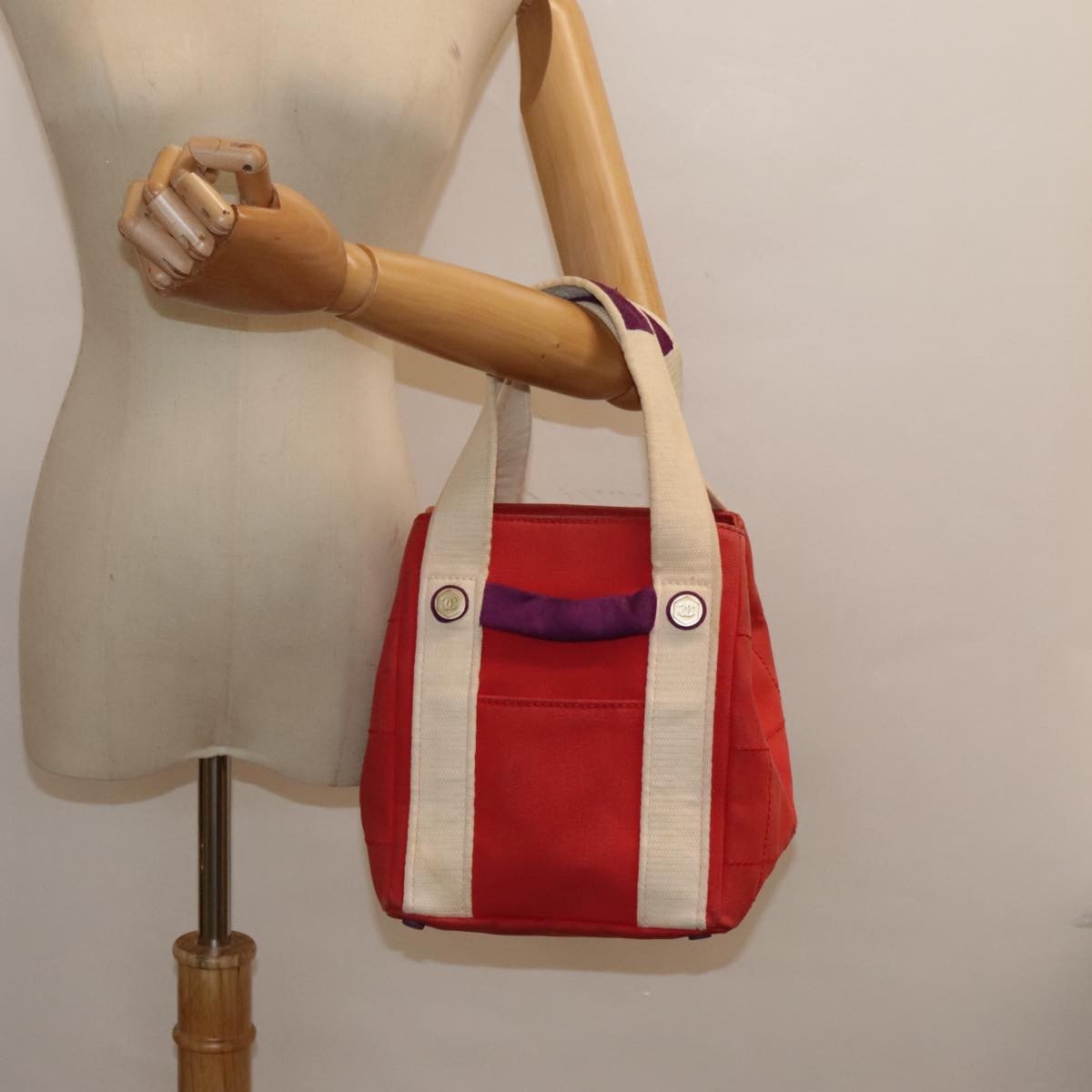 Chanel Chocolate Bar Coco Mark handbag Canvas, RED, CANVAS, Handbag