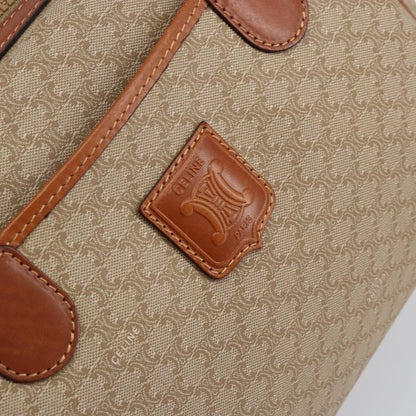 Celine Vintage Macadam Handbag Canvas and Leather, BEIGE, CANVAS, Handbag