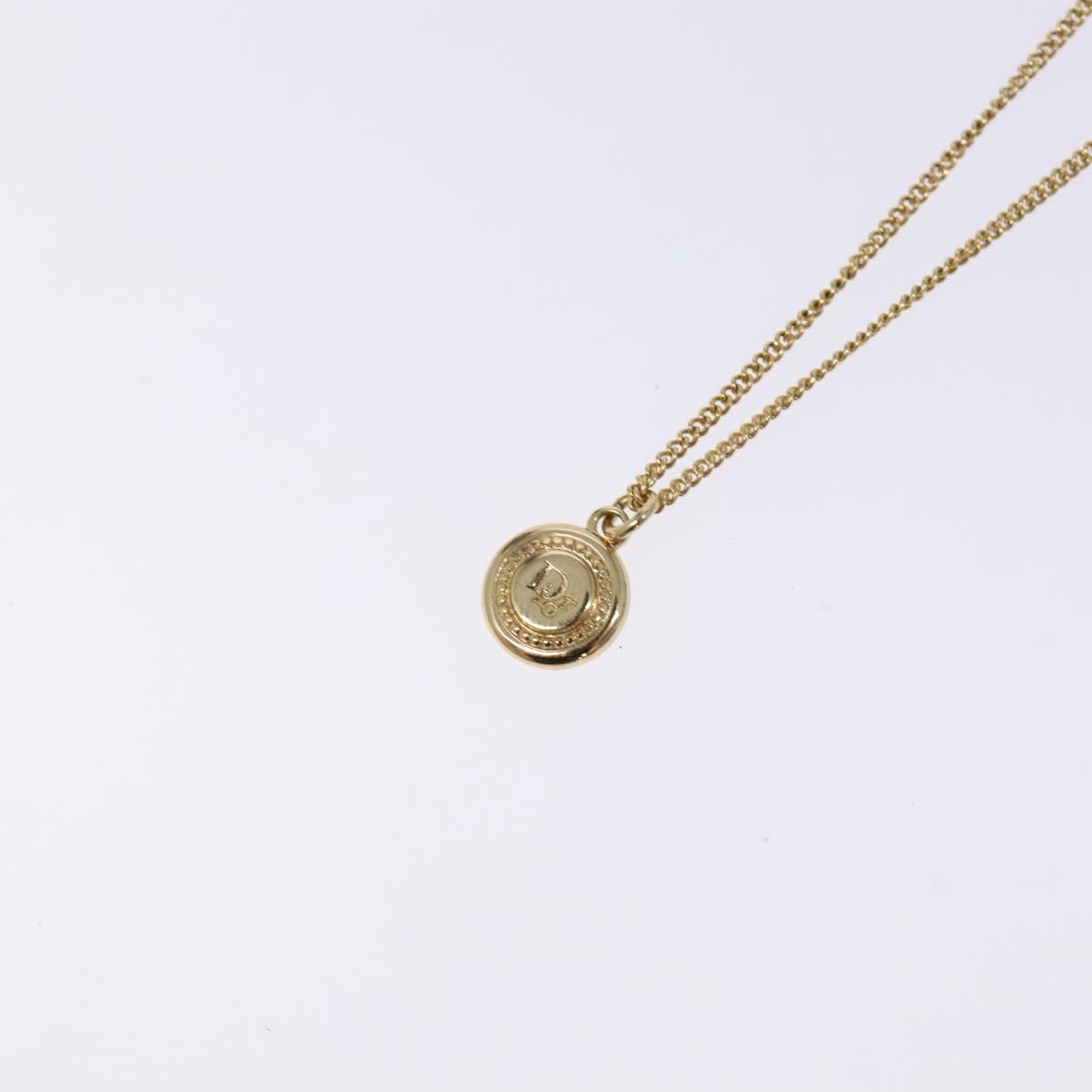 Christian Dior Vintage Logo Round Pendant Necklace Metal, GOLD, METAL, Necklace