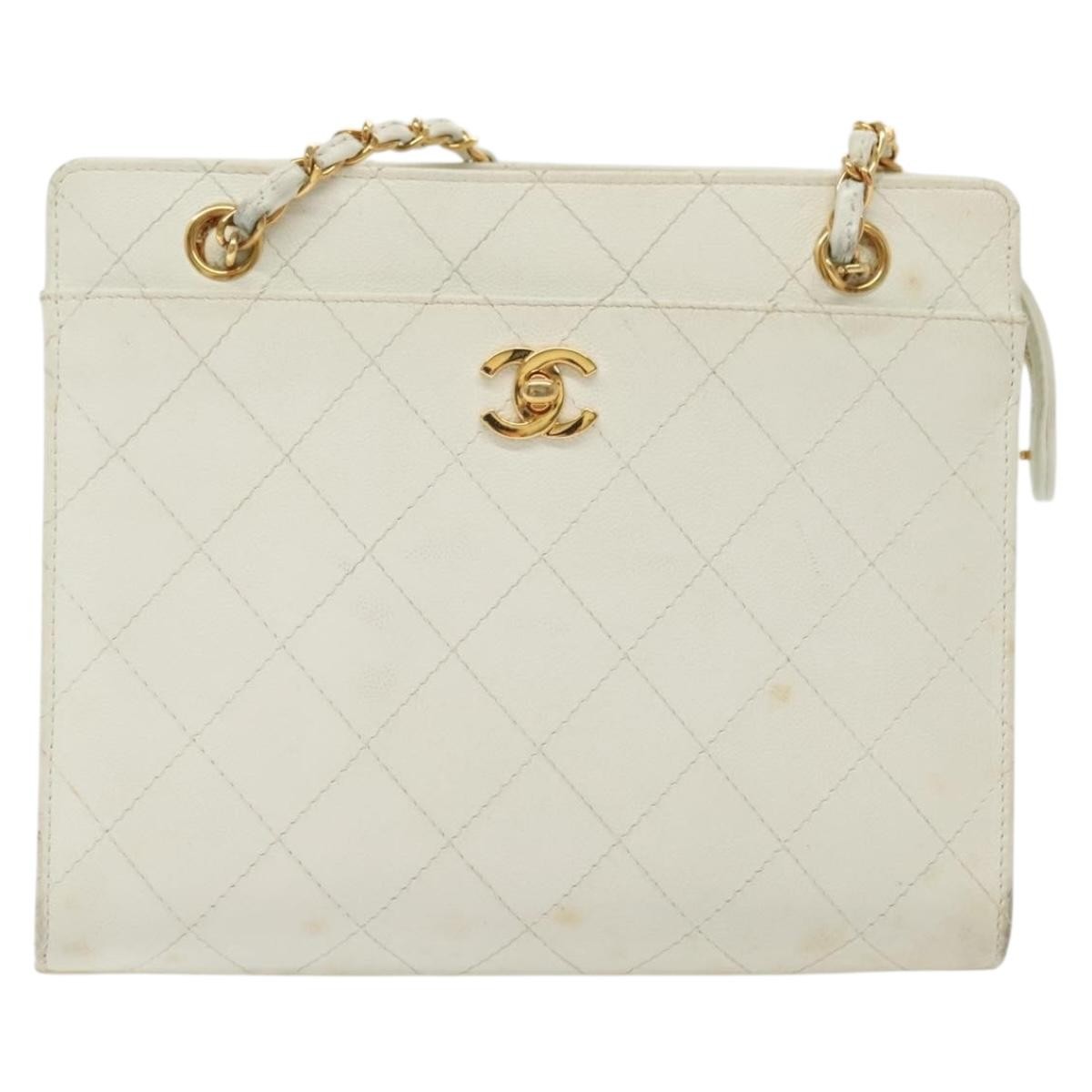 Chanel CC Shoulder Bag Quilted Caviar, WHITE, LEATHER, Shoulder bag