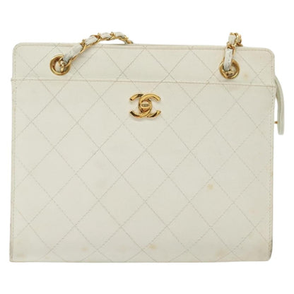 Chanel CC Shoulder Bag Quilted Caviar, WHITE, LEATHER, Shoulder bag