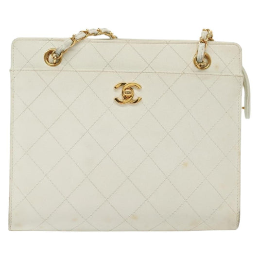 Chanel CC Shoulder Bag Quilted Caviar, WHITE, LEATHER, Shoulder bag