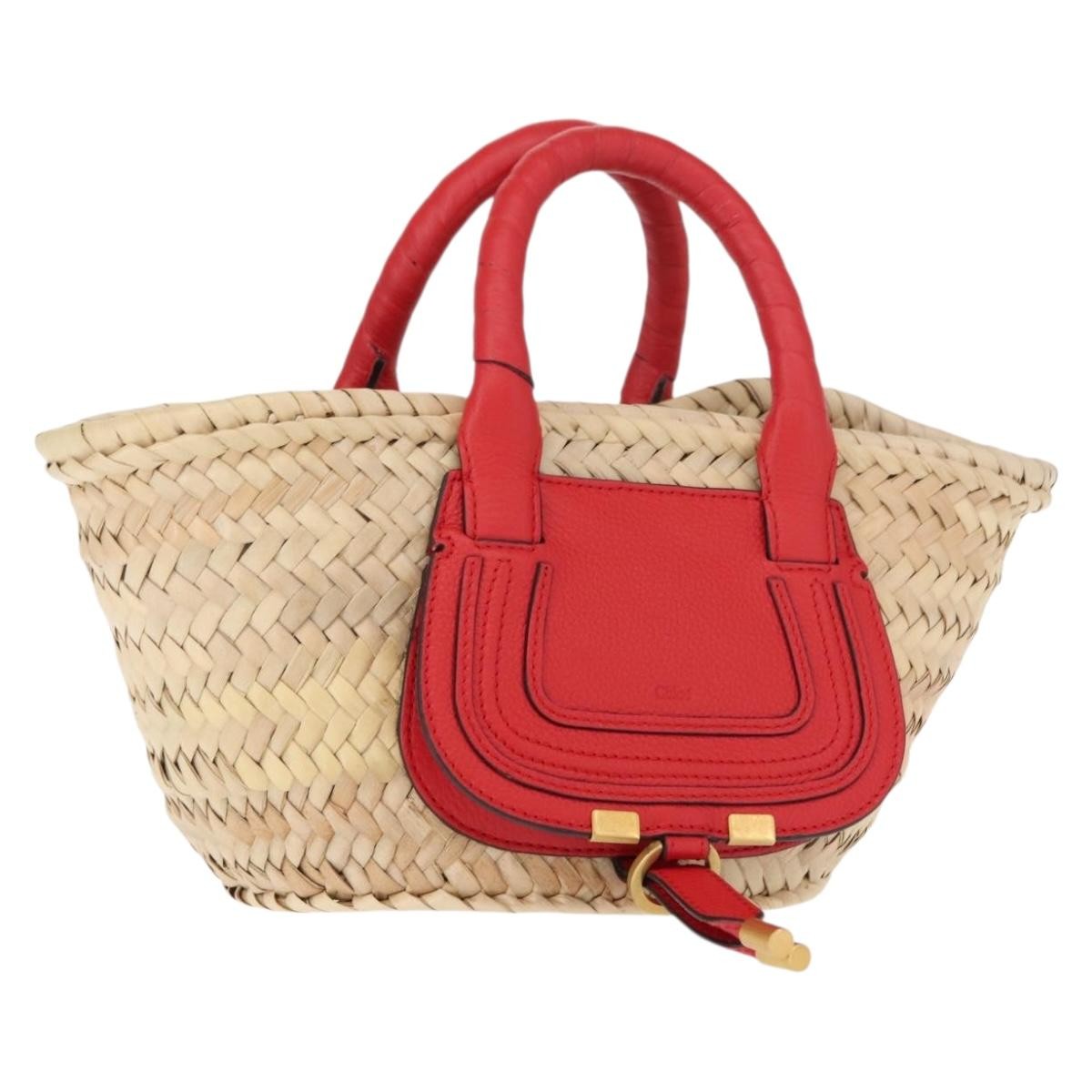 Chloe Marcie Basket Bag Raffia, BEIGE, WICKER, Handbag