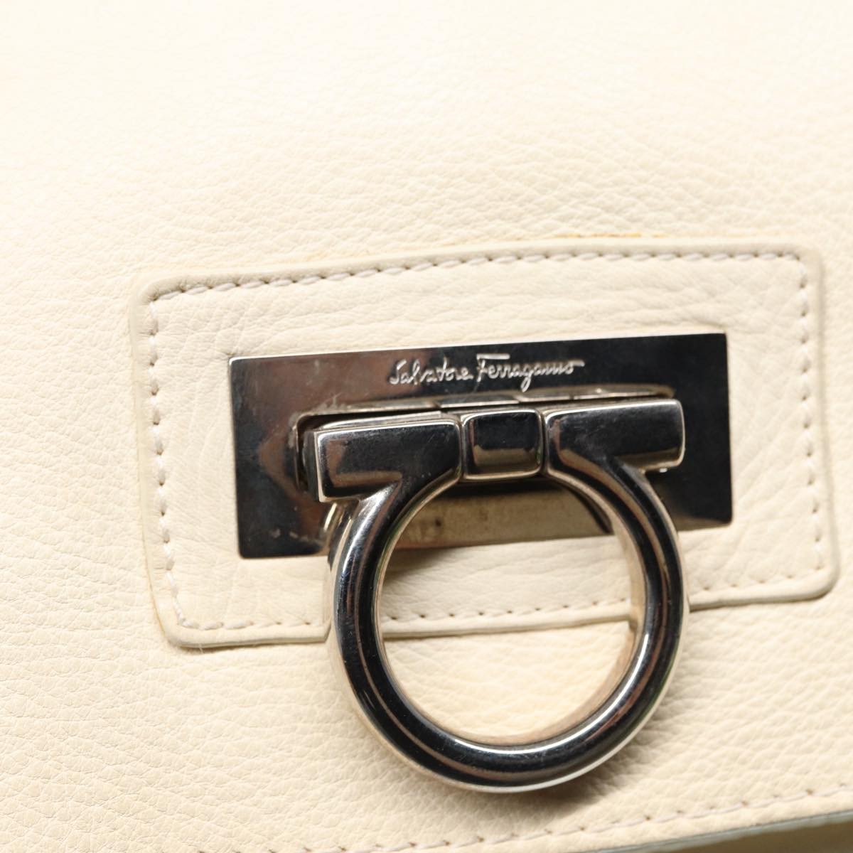 Salvatore Ferragamo Gancini Shoulder Bag Leather, White, Leather, Handbag