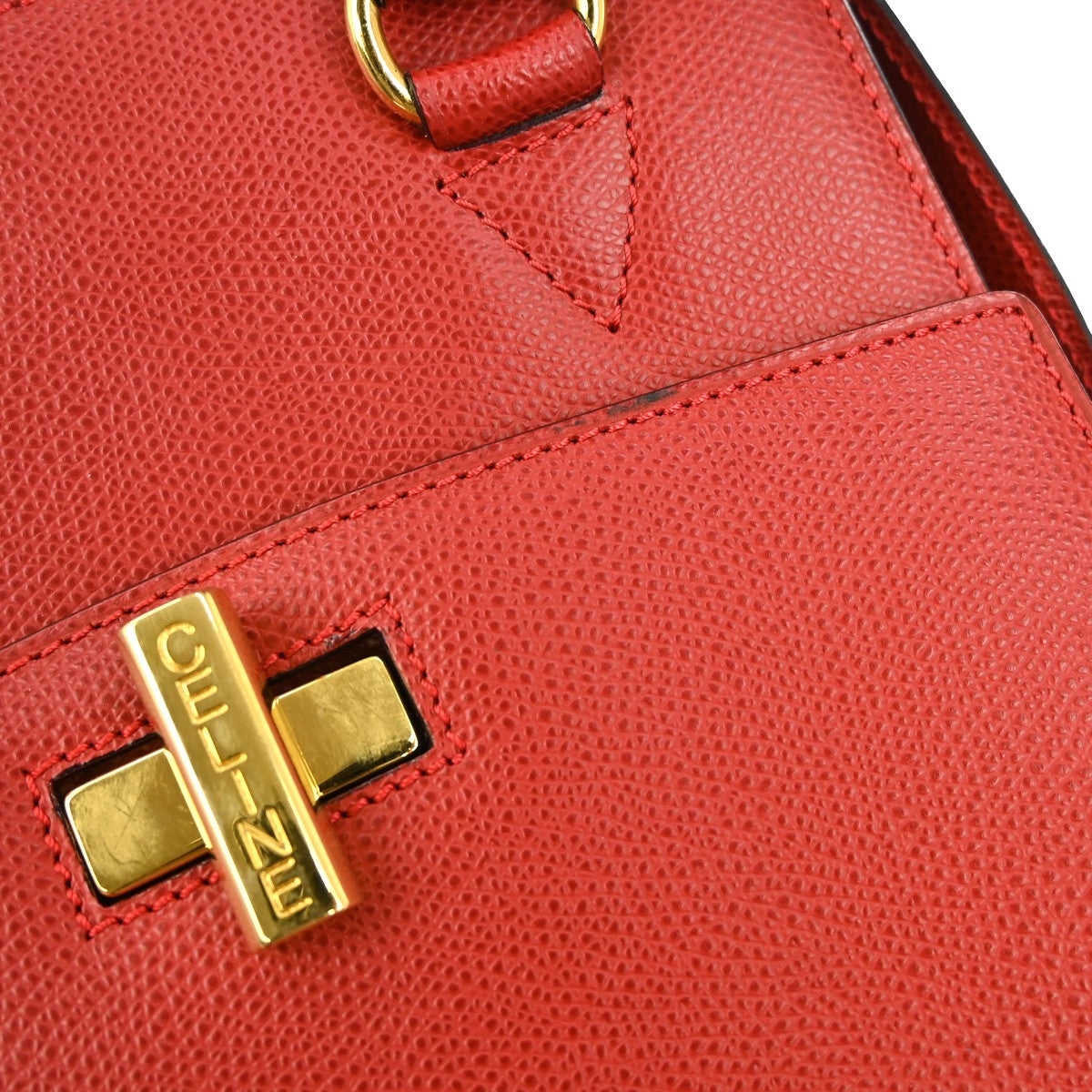 Celine Vintage turn lock shoulder bag Leather, RED, LEATHER, Tote bag