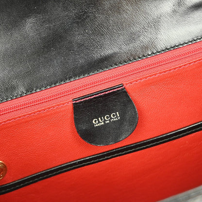 Gucci Vintage Convertible Bamboo Top Handle Bag Leather, BLACK, LEATHER, Handbag