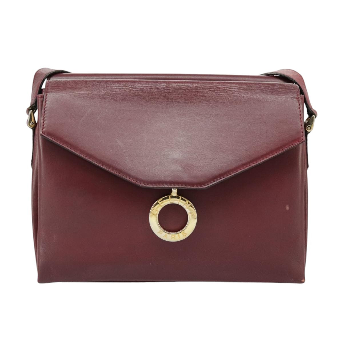 Celine Circle logo Leather, BURGUNDY, LEATHER, Shoulder bag