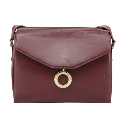 Celine Circle logo Leather, BURGUNDY, LEATHER, Shoulder bag
