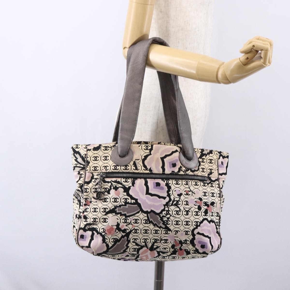 Chanel Vintage Floral Tote Canvas, BEIGE, CANVAS, Tote bag