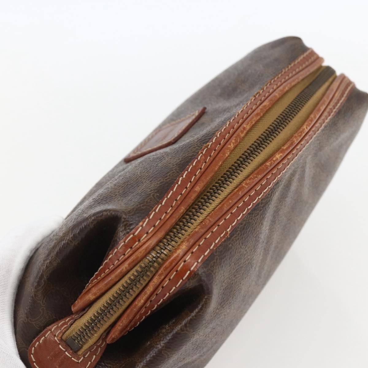 Celine Macadam Pochette Canvas and Leather, BROWN, CANVAS, Clutche & pouche