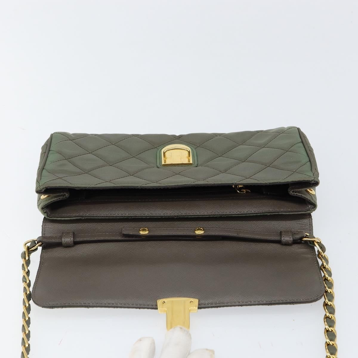 Prada Pushlock Chain Flap Bag Quilted Tessuto, KHAKI, NYLON, Shoulder bag