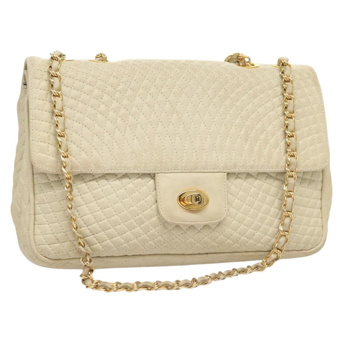 Bally Vintage Chain Shoulder Bag Quilted Leather, WHITE, LEATHER, Shoulder bag
