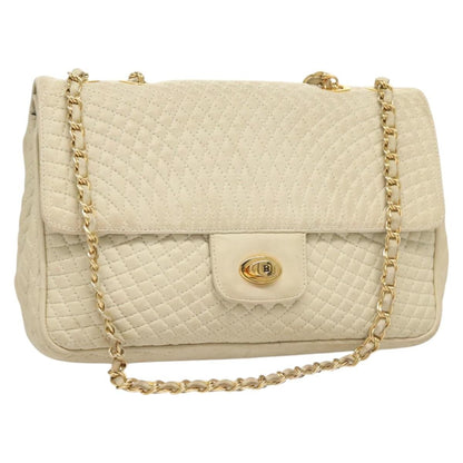 Bally Vintage Chain Shoulder Bag Quilted Leather, WHITE, LEATHER, Shoulder bag