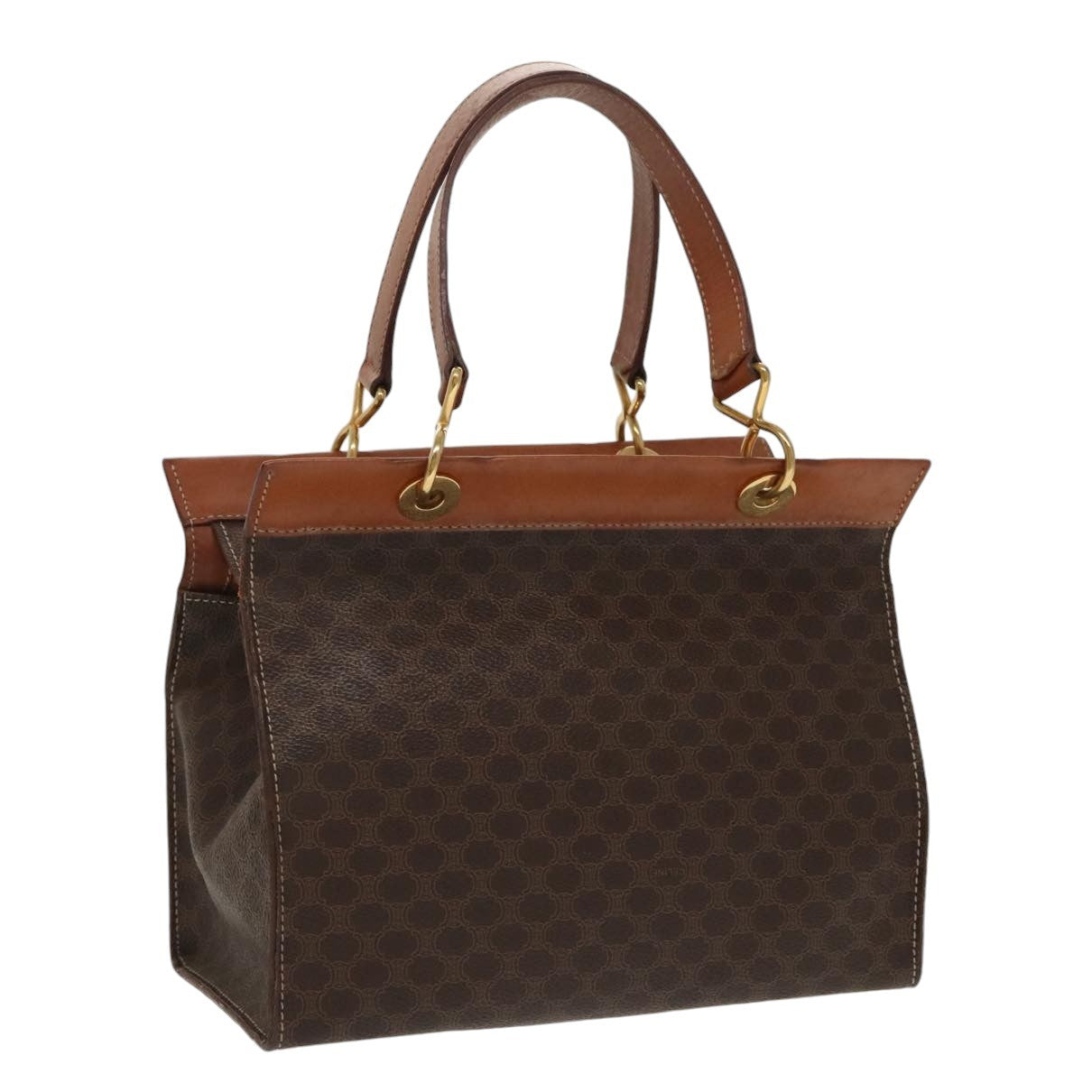 Celine Macadam Handbag Macadam with leather, BROWN, CANVAS, Handbag