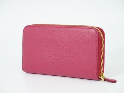Prada Zip Around Tab Wallet Saffiano Leather, PINK, LEATHER, Wallets