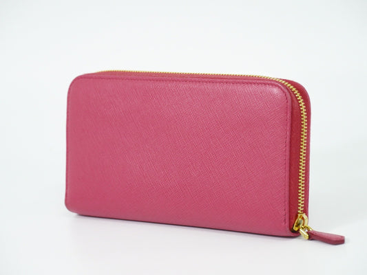 Prada Zip Around Tab Wallet Saffiano Leather, PINK, LEATHER, Wallets
