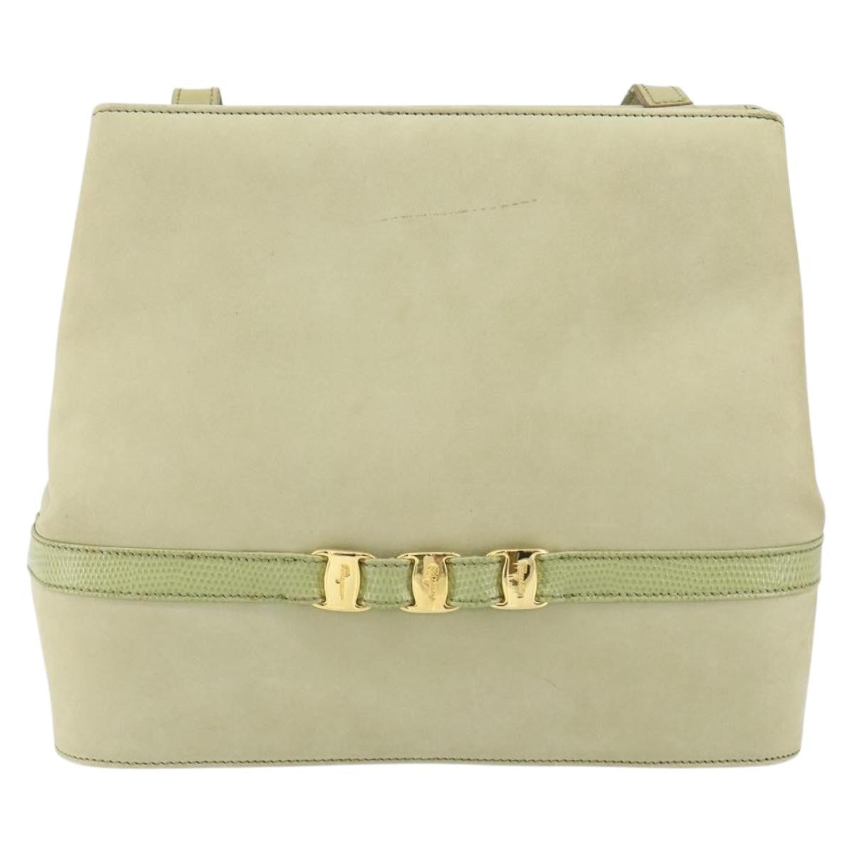 Salvatore Ferragamo Vala Shoulder Bag Suede, GREEN, SUEDE, Shoulder bag
