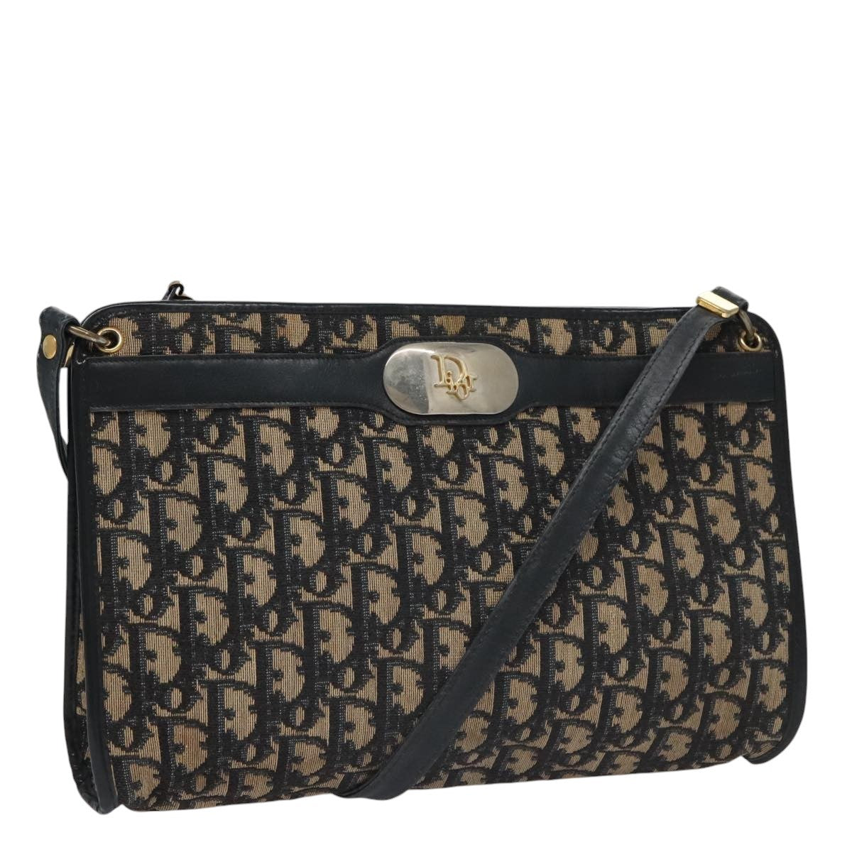 Christian Dior Vintage Trotter Shoulder Bag Canvas, NAVY, CANVAS, Shoulder bag