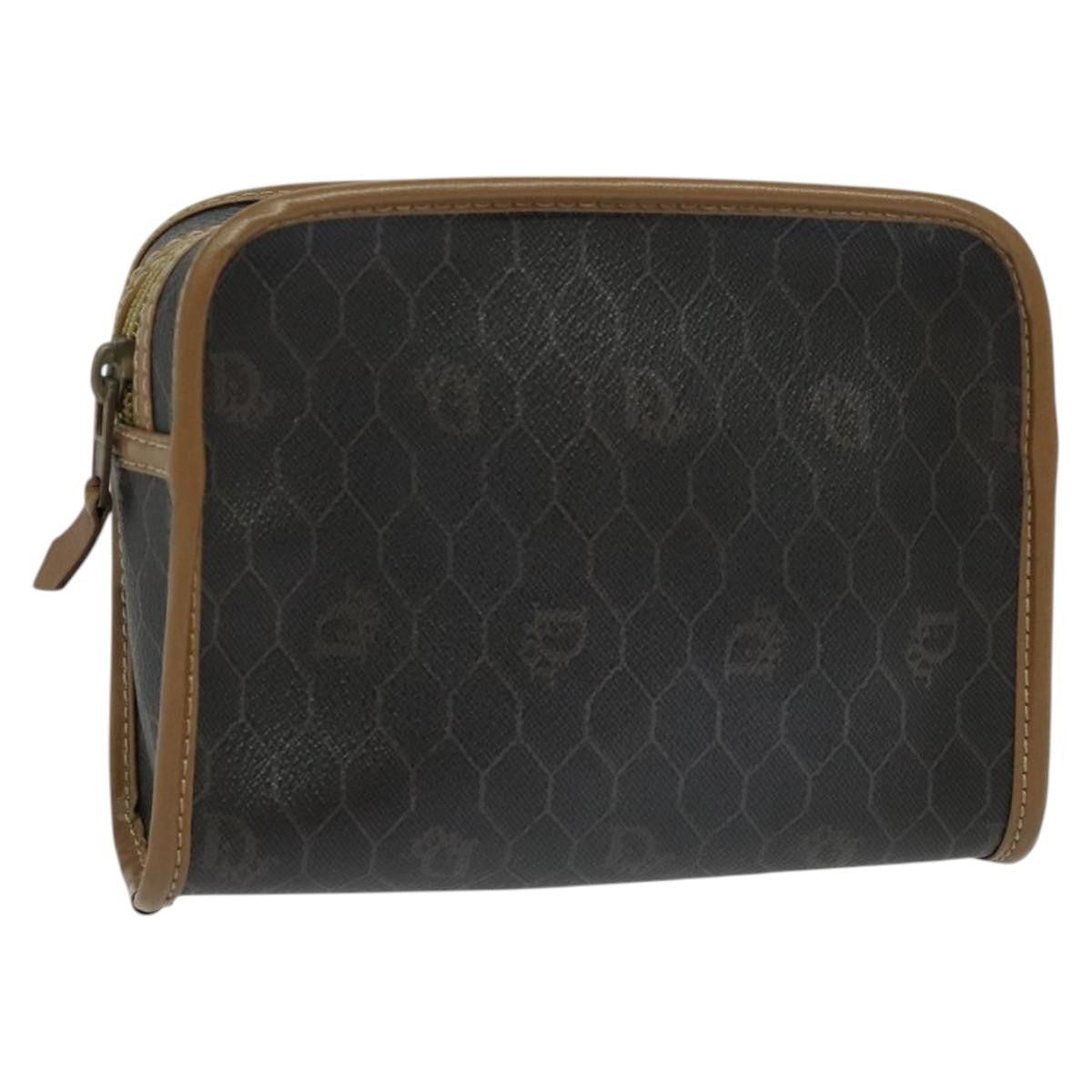 Christian Dior Vintage Honeycomb Zip Pouch Canvas and Leather, Black, Canvas, Clutch