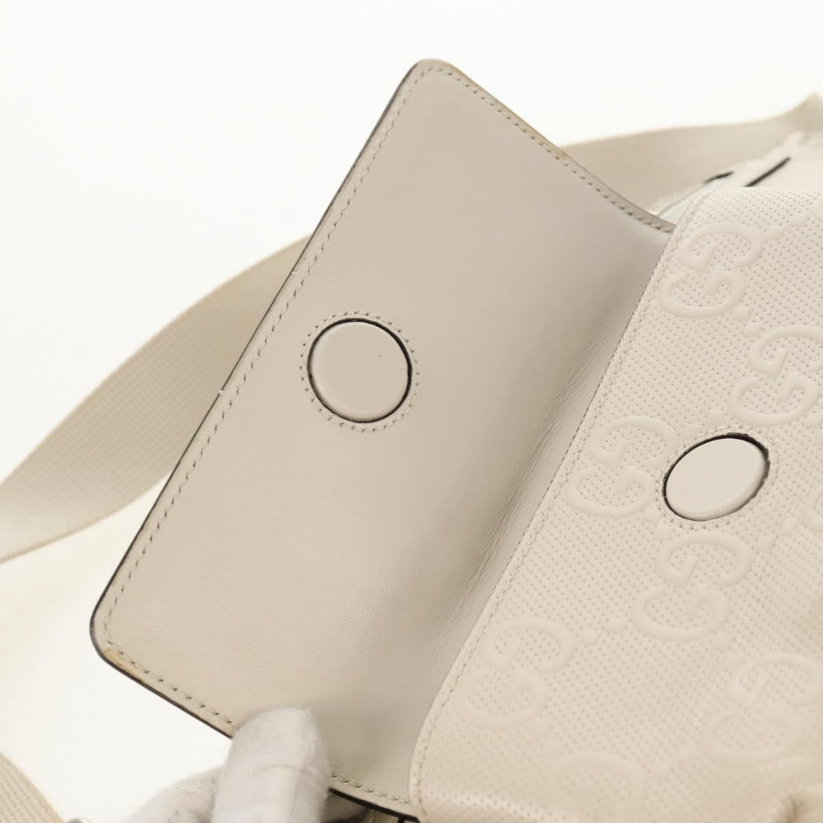 Gucci Front Pocket Belt Bag GG Embossed Perforated Leather, WHITE, CANVAS, Shoulder bag