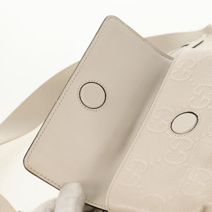 Gucci Front Pocket Belt Bag GG Embossed Perforated Leather, WHITE, CANVAS, Shoulder bag