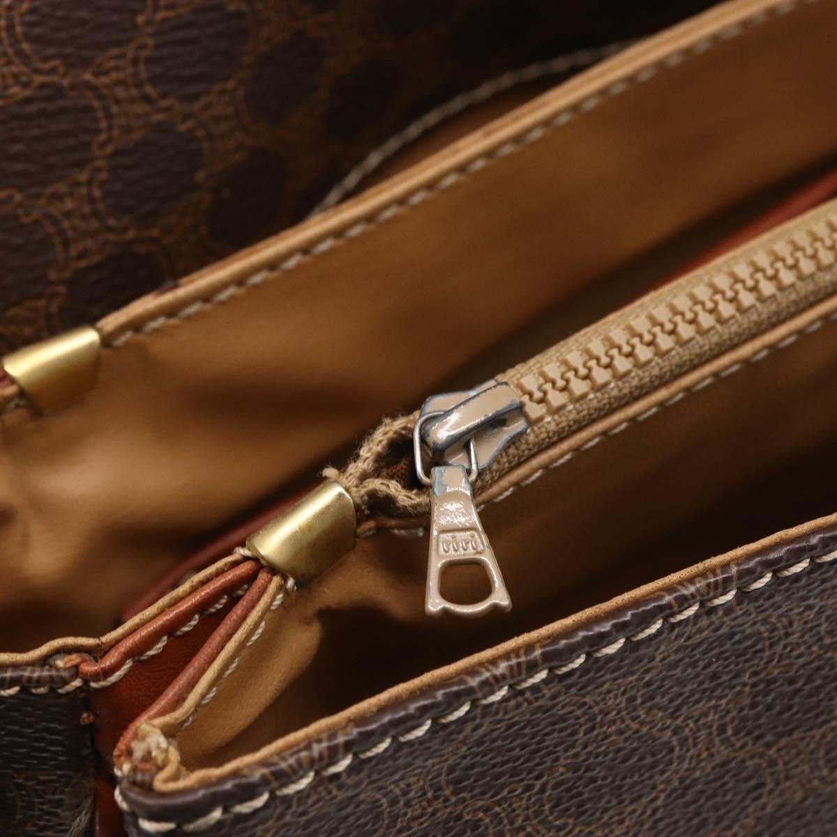 Celine Vintage Macadam Shoulder Bag Canvas and Leather, BROWN, CANVAS, Shoulder bag