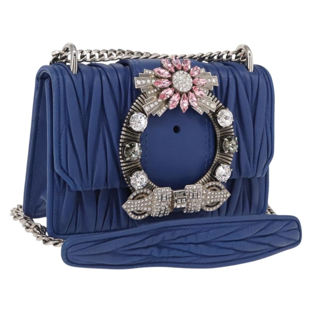 Miu Miu Madras Crystal Buckle Shoulder Bag Leather, Blue, Leather, Shoulder Bag