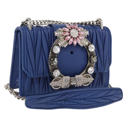 Miu Miu Madras Crystal Buckle Shoulder Bag Leather, Blue, Leather, Shoulder Bag