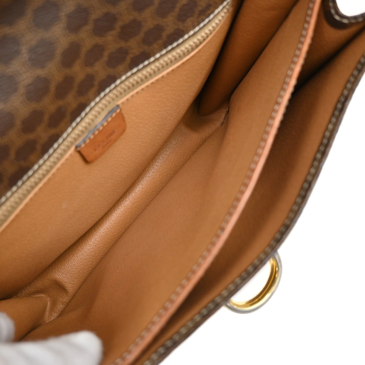 Celine Macadam Shoulder Bag Leather, BROWN, LEATHER, Shoulder bag