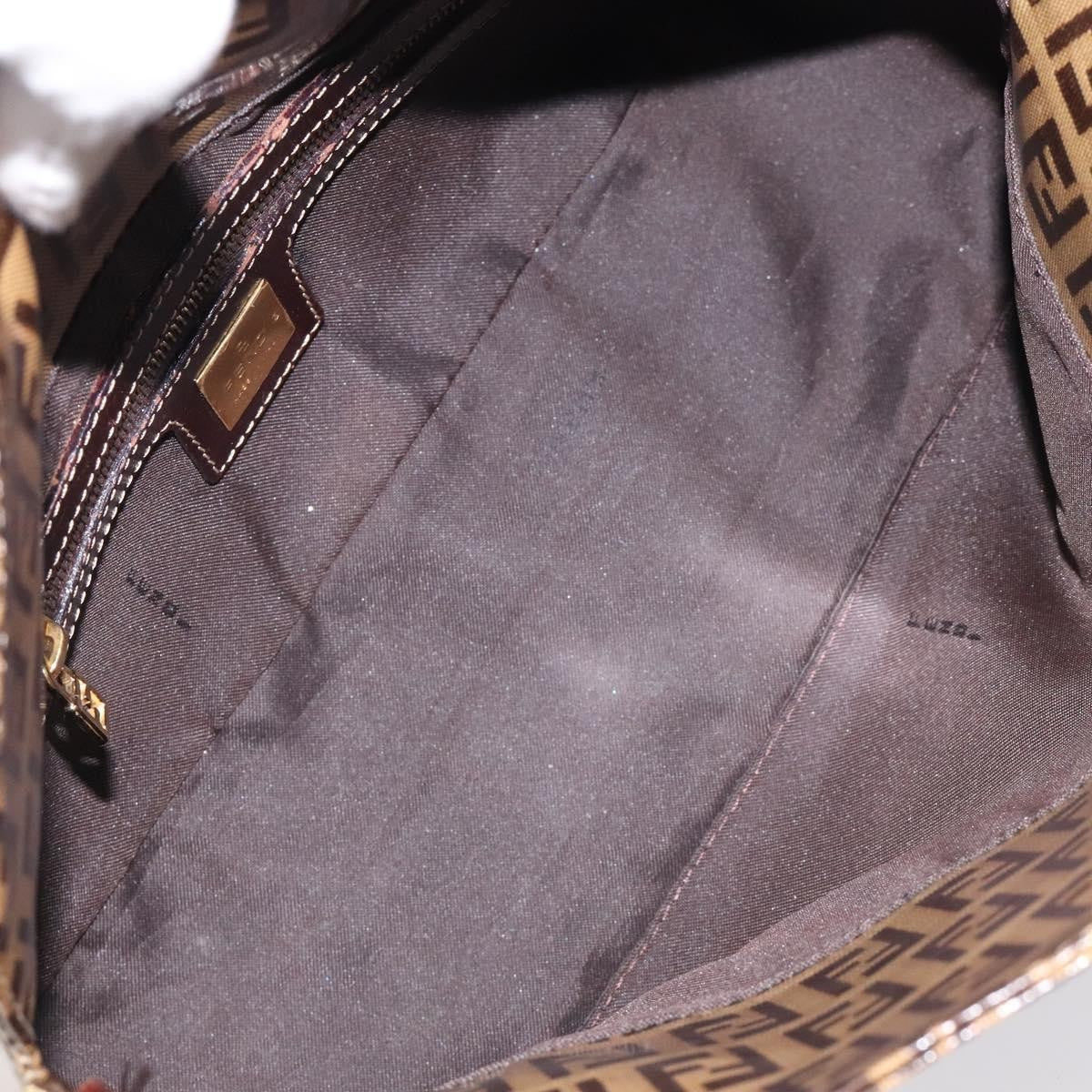 Fendi Vintage FF Buckle Curved Hobo Zucchino Coated Canvas, BROWN, PATENT_LEATHER, Handbag