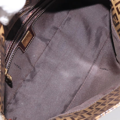 Fendi Vintage FF Buckle Curved Hobo Zucchino Coated Canvas, BROWN, PATENT_LEATHER, Handbag